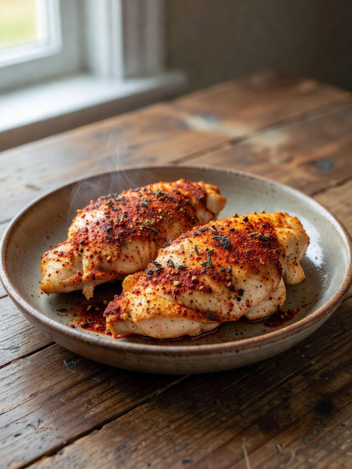 Sliced air-fried Cajun chicken breasts on a plate