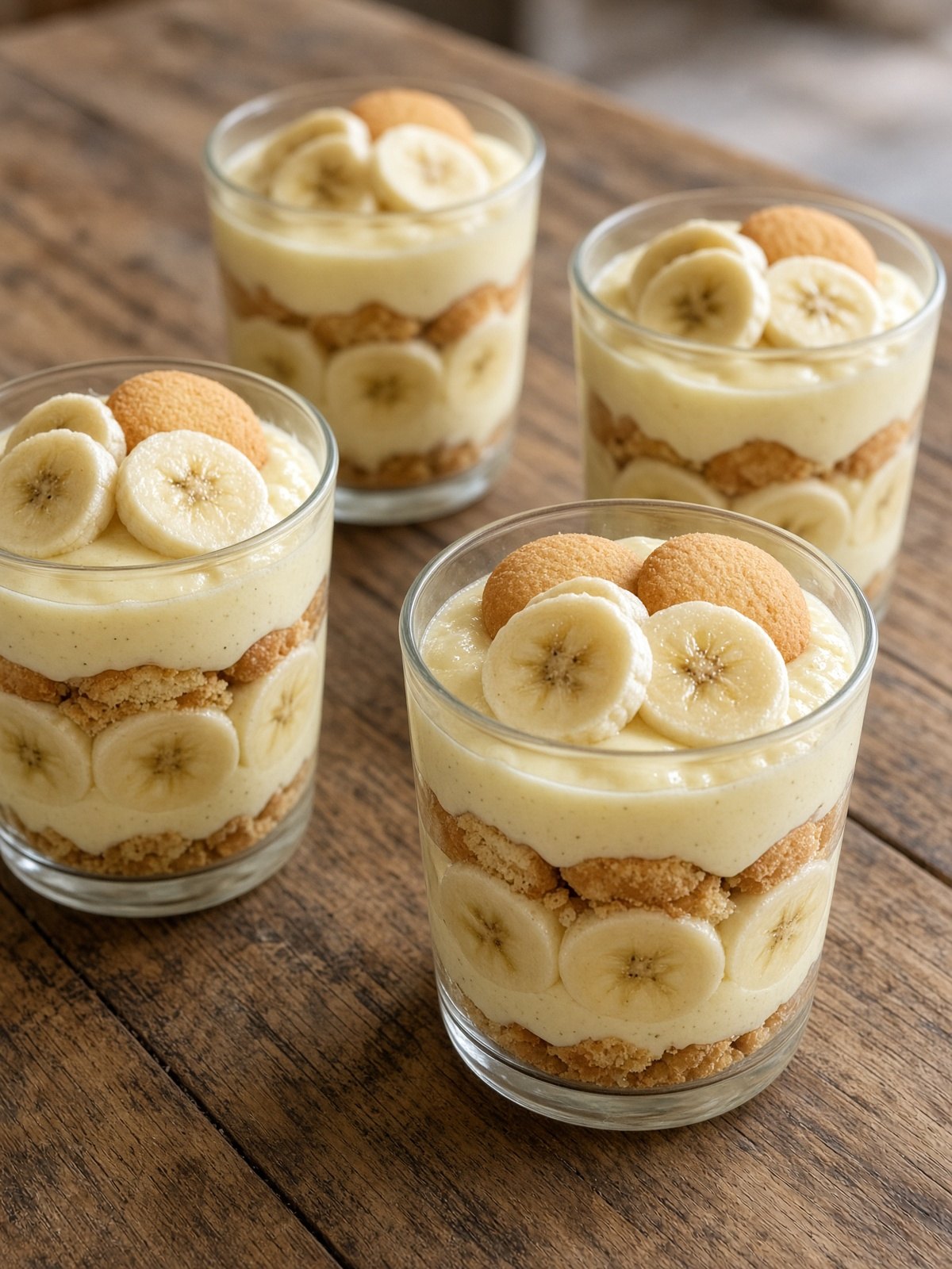 Banana pudding cups with wafers and banana slices