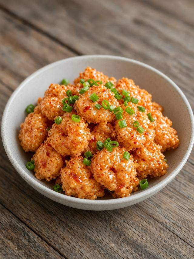 Crispy shrimp coated in a creamy pink bang bang sauce
