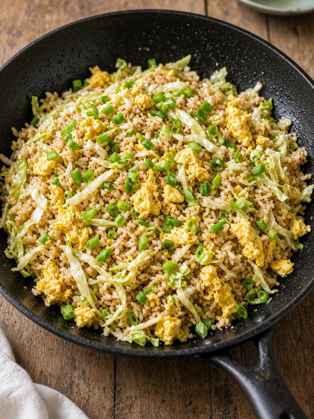 Cabbage fried rice with scrambled egg and scallion