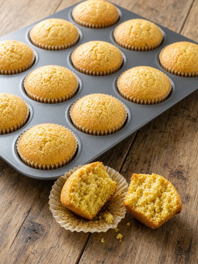 Golden cornbread muffins in a tin