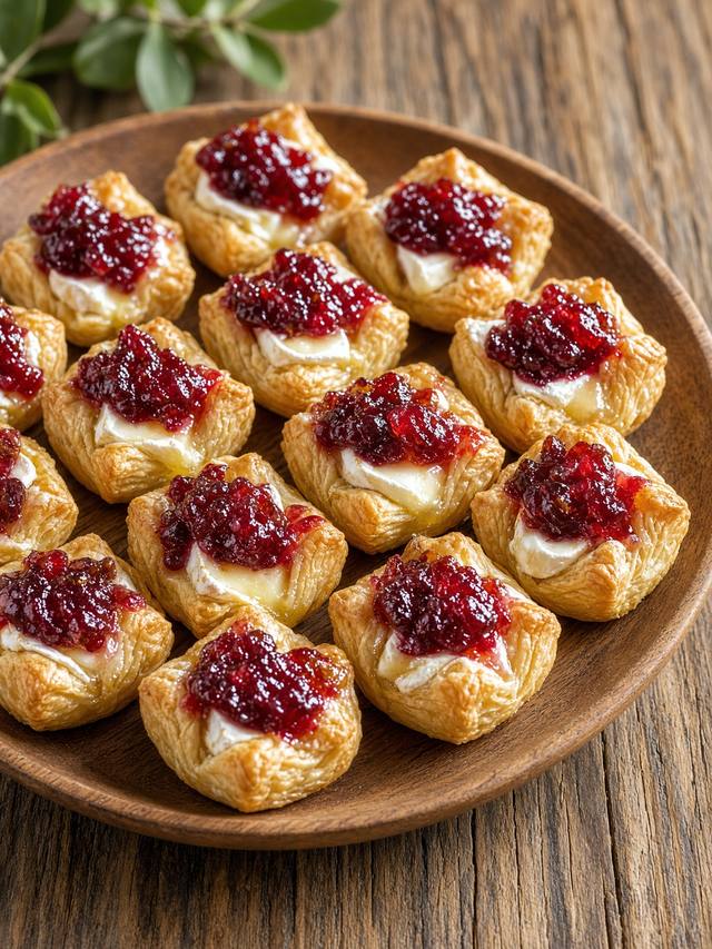Cranberry brie bites on a holiday platter