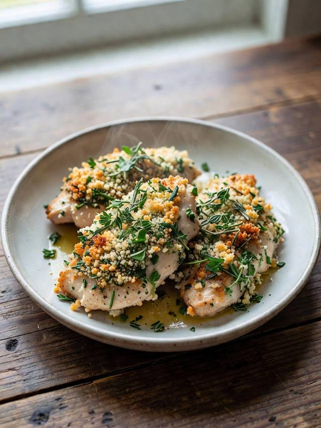 Baked herb-crusted chicken tenderloins on a wire rack