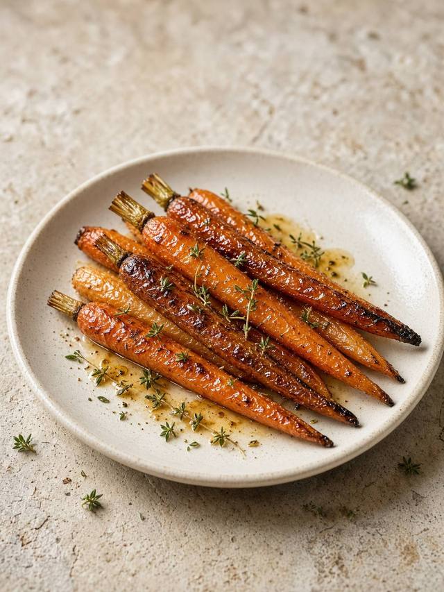 Roasted carrots with a honey glaze and thyme.