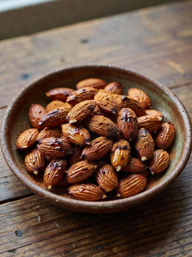 Bowl of glossy maple cinnamon roasted almonds