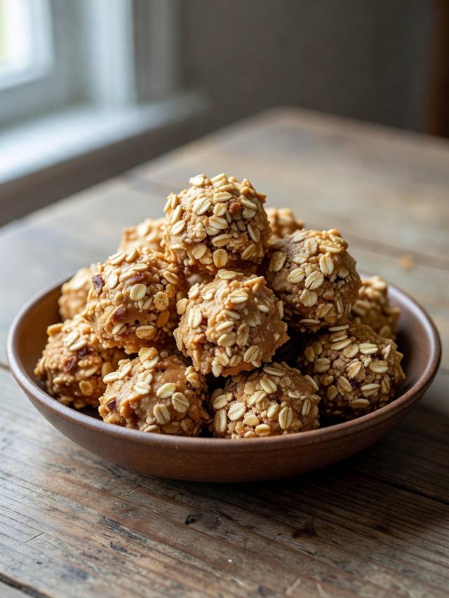 Plate of round peanut butter oat bites