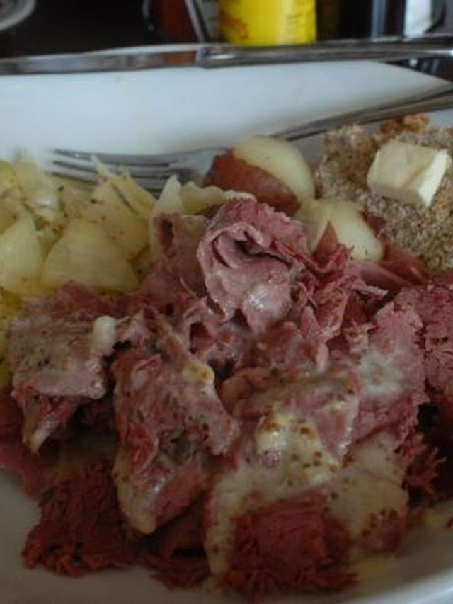 Pot of beef, cabbage, and potato stew