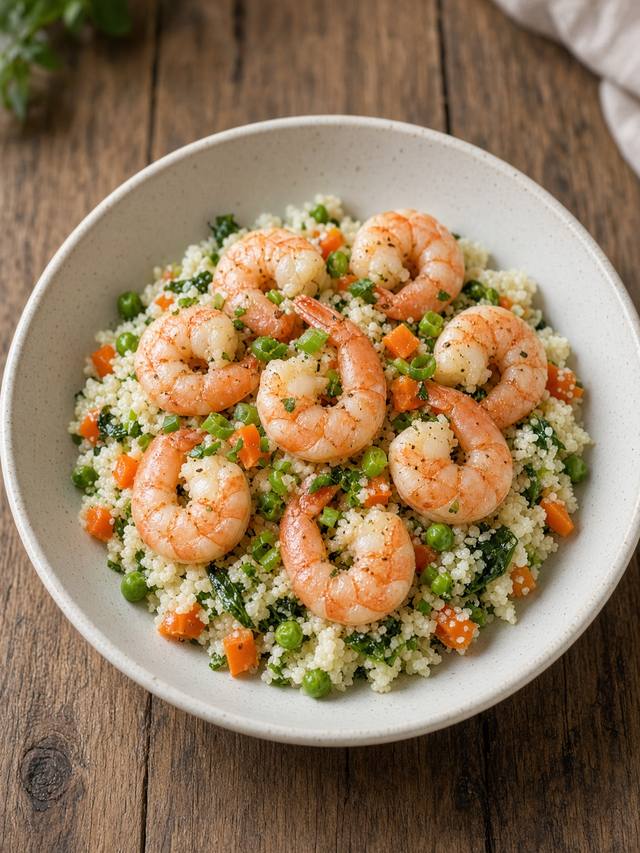 Shrimp over cauliflower rice with lemon and parsley