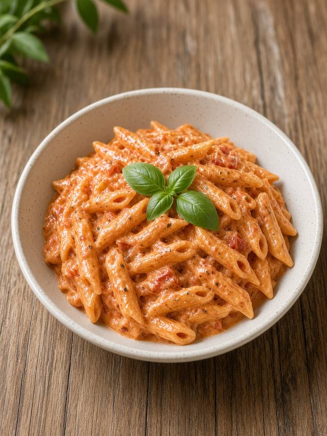 Penne in a rosy vodka sauce with basil