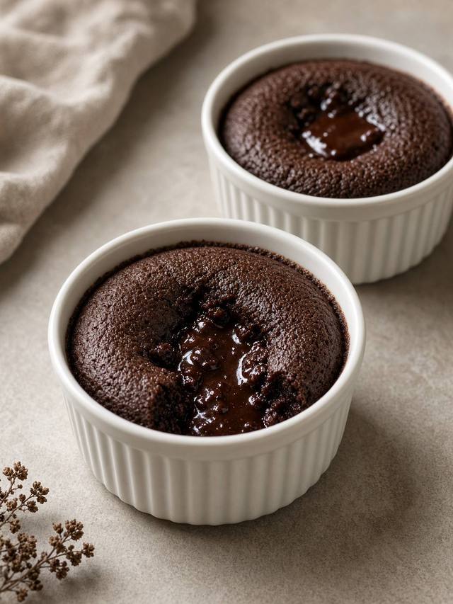 A warm chocolate cake in a mug.