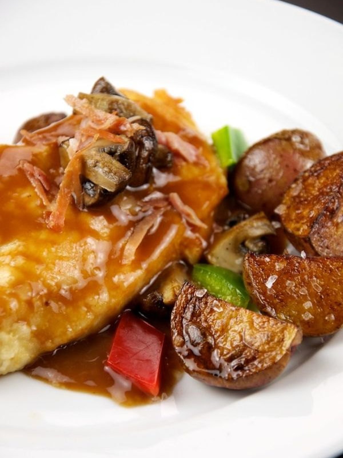 Chicken marsala cutlets with mushroom sauce in a skillet