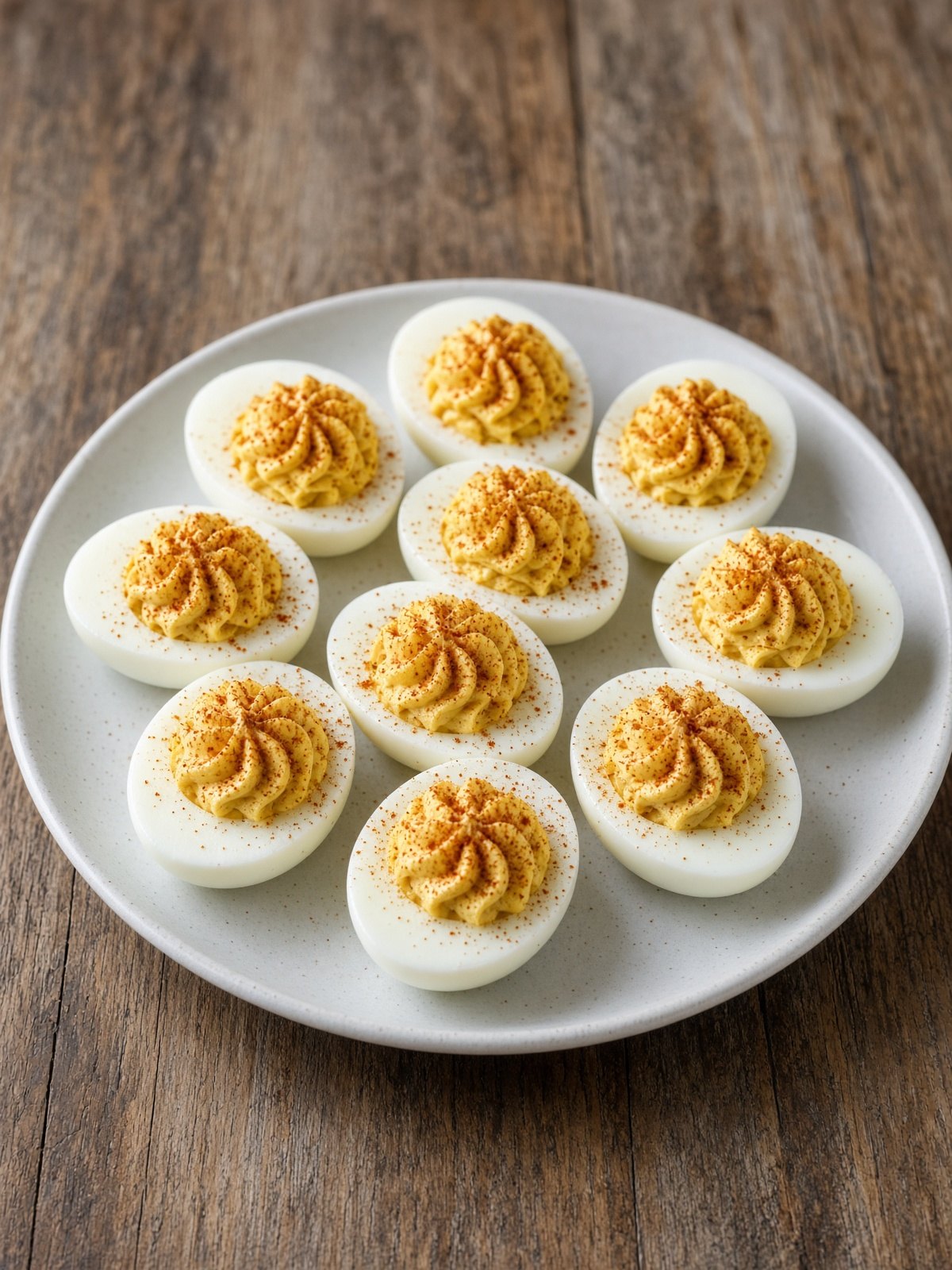 Deviled eggs on a plate with paprika