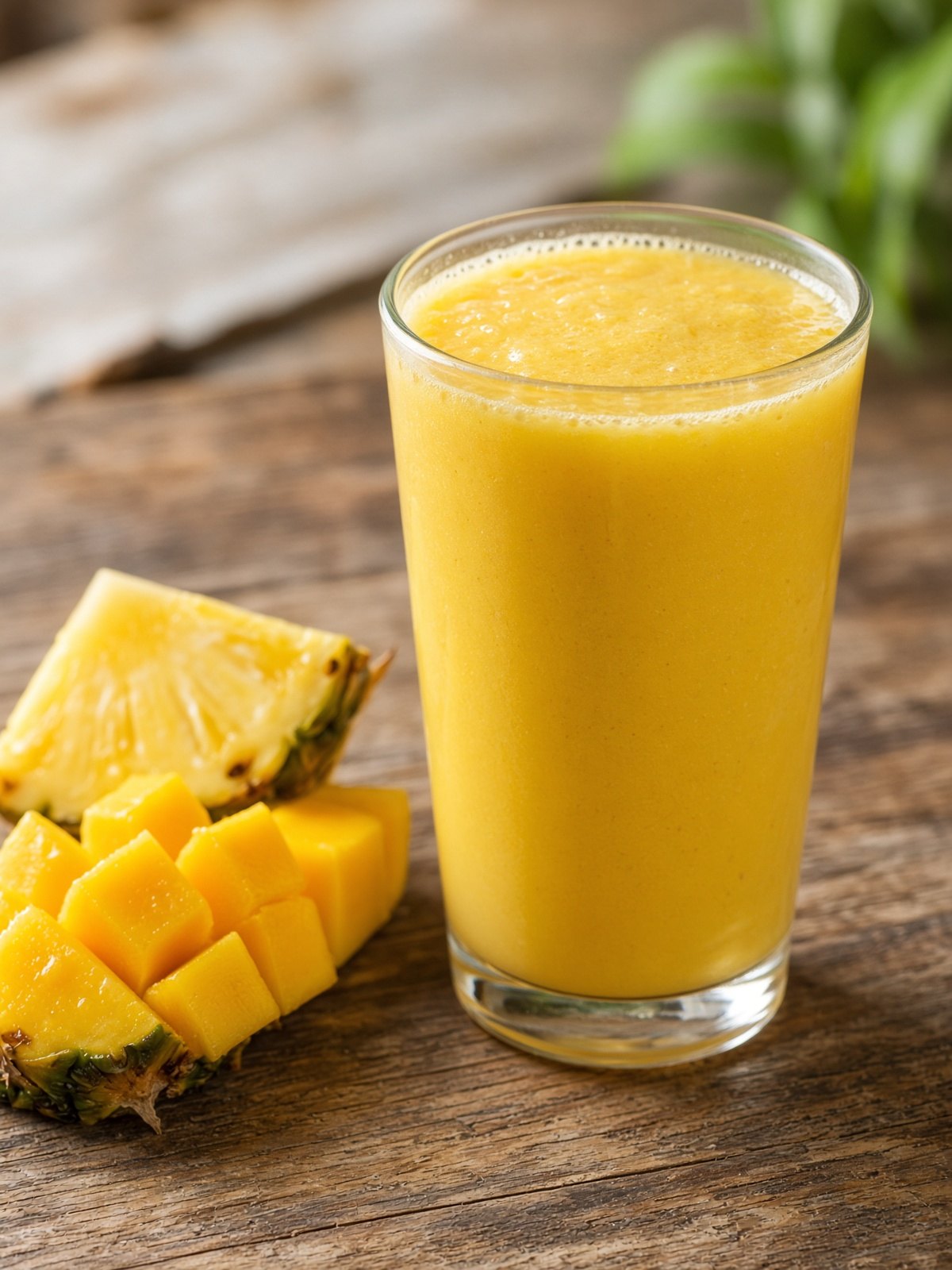 Two glasses of pineapple mango smoothie