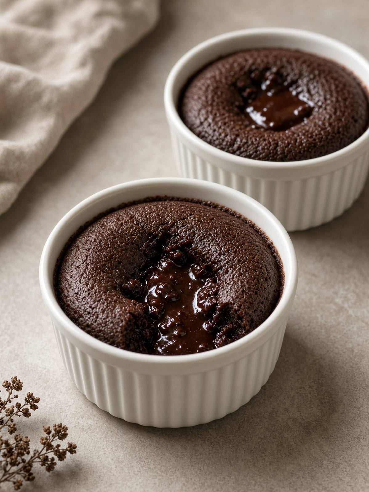 A warm chocolate cake in a mug.